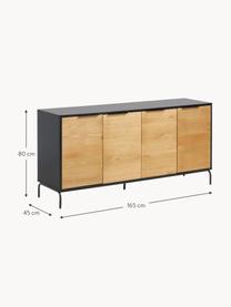 Credenza con ante e finitura in legno di quercia Stellar, Nero, legno di quercia, Larg. 165 x Alt. 80 cm