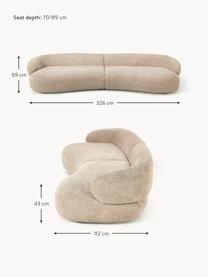 Divano 4 posti in teddy bouclé Alba, Rivestimento: 100% poliestere Il rivest, Struttura: legno massiccio di abete , Piedini: plastica, Teddy-bouclé beige, Larg. 326 x Prof. 112 cm
