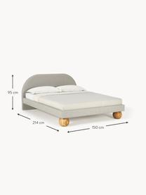 Gestoffeerd bed Rena met bolvormige poten van eikenhout, Bekleding: 100% polypropyleen De hoo, Poten: eikenhout Dit product is , Geweven stof lichtgrijs, eikenhout, B 140 x L 200 cm