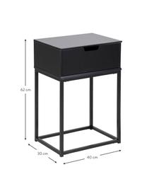 Nachtkastje Mitra met lades, Gelakt MDF, gepoedercoat metaal, Zwart, B 40 x H 62 cm