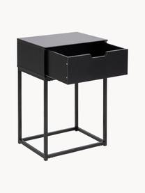 Noční stolek Mitra, Lakovaná MDF deska (dřevovláknitá deska střední hustoty), kov s práškovým nástřikem, Černá, Š 40 cm, V 62 cm
