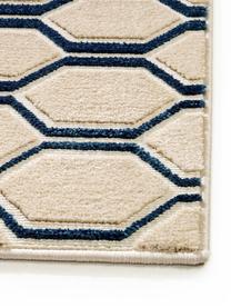 Vloerkleed Diamond Key met hoog-laag effect in donkerblauw-beige, Bovenzijde: polypropyleen, Onderzijde: 70% jute, 30% kunstlatex, Donkerblauw, beige, B 240 x L 340 cm (Maat XL)