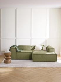 Modulares Ecksofa Lennon aus Cord, Bezug: Cord (92 % Polyester, 8 %, Gestell: Massives Kiefernholz, Spe, Füße: Kunststoff Dieses Produkt, Cord Olivgrün, B 238 x T 180 cm, Eckteil rechts