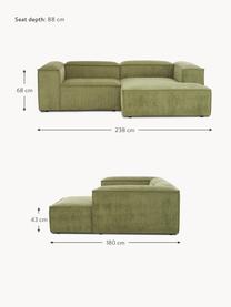 Modulares Ecksofa Lennon aus Cord, Bezug: Cord (92 % Polyester, 8 %, Gestell: Massives Kiefernholz, Spe, Cord Olivgrün, B 238 x T 180 cm, Eckteil rechts