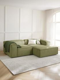 Sofá rinconera modular de pana Lennon, Tapizado: pana (92% poliéster, 8% p, Estructura: madera de pino maciza, ma, Patas: plástico Este producto es, Pana verde oliva, An 238 x F 180 cm, chaise longue derecha