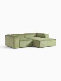 Sofá rinconera modular de pana Lennon, Tapizado: pana (92% poliéster, 8% p, Estructura: madera de pino maciza, ma, Patas: plástico Este producto es, Pana verde oliva, An 238 x F 180 cm, chaise longue derecha