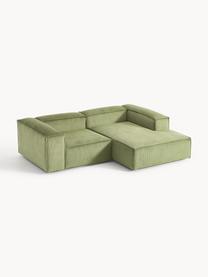 Sofá rinconera modular de pana Lennon, Tapizado: pana (92% poliéster, 8% p, Estructura: madera de pino maciza, ma, Patas: plástico Este producto es, Pana verde oliva, An 238 x F 180 cm, chaise longue derecha