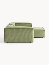 Sofá rinconera modular de pana Lennon, Tapizado: pana (92% poliéster, 8% p, Estructura: madera de pino maciza, ma, Patas: plástico Este producto es, Pana verde oliva, An 238 x F 180 cm, chaise longue derecha