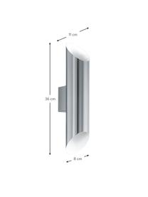 Aussenwandleuchte Agolada in Silber, Lampenschirm: Edelstahl, pulverbeschich, Aussen: Edelstahl Innen: Weiss, B 8 x H 36 cm