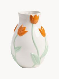 Handgefertigte Vase Tulip, H 22 cm, Dolomit, Orange, Salbeigrün, Off White, Ø 16 x H 22 cm