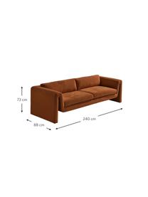 Fluwelen bank Mika (3-zits) in bruin, Bekleding: 100 % polyester, Frame: grenenhout, FSC-gecertifi, Fluweel bruin, B 240 x D 88 cm