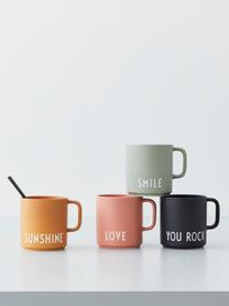 Design Kaffeetasse Favourite LOVE in Terrakotta mit Schriftzug, Fine Bone China (Porzellan), Terrakotta, Weiss, Ø 10 x H 9 cm