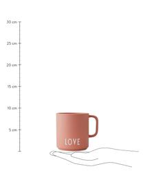 Design koffiemok Favourite LOVE, terracottakleurig, met opschrift, Fine Bone China (porselein), Terracottakleurig, wit, Ø 10 x H 9 cm