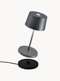 Lampada da tavolo piccola portatile a LED con luce regolabile Olivia Pro, Lampada: alluminio rivestito, Grigio scuro, Ø 11 x Alt. 22 cm