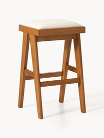 Tabouret de bar rembourré Sissi, Tissu blanc crème, chêne foncé, larg. 46 x haut. 75 cm