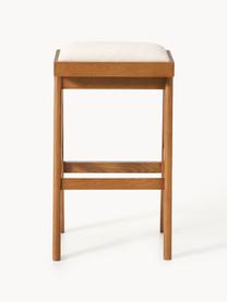 Tabouret de bar rembourré Sissi, Tissu blanc crème, chêne foncé, larg. 46 x haut. 75 cm