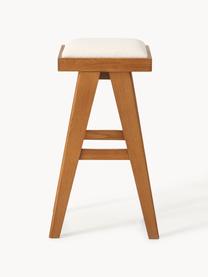 Tabouret de bar rembourré Sissi, Tissu blanc crème, chêne foncé, larg. 46 x haut. 75 cm