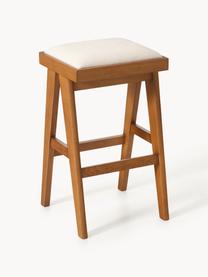 Tabouret de bar rembourré Sissi, Tissu blanc crème, chêne foncé, larg. 46 x haut. 75 cm