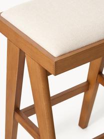 Tabouret de bar rembourré Sissi, Tissu blanc crème, chêne foncé, larg. 46 x haut. 75 cm