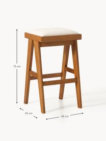 Tabouret de bar rembourré Sissi, Tissu blanc crème, chêne foncé, larg. 46 x haut. 75 cm