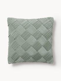 Housse de coussin en velours texturé Sina, Velours (100 % coton), Vert sauge, larg. 45 x long. 45 cm