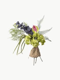 Bouquet de fleurs artificielles Poetry, Plastique, polyester, métal, Tons bleus et verts, rose, long. 80 cm