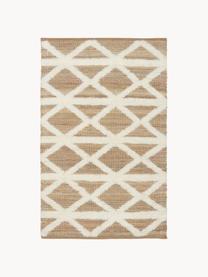 Handgeweven jute vloerkleed Malea, 57% jute, 35% wol, 7% katoen, Beige, crèmewit, B 80 x L 150 cm (maat XS)