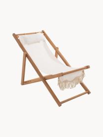 Klappbarer Liegestuhl Sling mit Fransen, Fransen: Baumwolle, Gestell: Holz, Helles Holz, Weiß, B 59 x H 79 cm