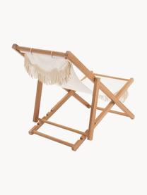 Klappbarer Liegestuhl Sling mit Fransen, Fransen: Baumwolle, Gestell: Holz, Weiss, Holz, B 59 x H 79 cm