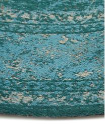 Rond vintage chenille vloerkleed Palermo in turquoise, Bovenzijde: 95% katoen, 5% polyester, Onderzijde: 100% katoen, Blauwtinten, Ø 150 cm (maat M)