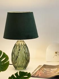 Lampada da comodino con base in vetro Crystal Velvet, Paralume: velluto, Verde, Ø 25 x Alt. 41 cm