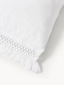 Taie d'oreiller en percale de coton à franges Abra, Blanc crème, larg. 50 x long. 70 cm