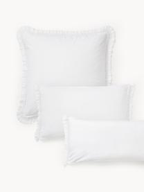 Taie d'oreiller en percale de coton à franges Abra, Blanc crème, larg. 50 x long. 70 cm