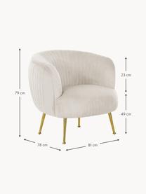 Poltrona da cocktail in velluto Cara, Rivestimento: velluto (poliestere) Il r, Struttura: legno di betulla massicci, Gambe: metallo rivestito, Velluto beige chiaro, Larg. 81 x Prof. 78 cm