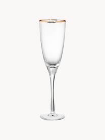 Champagnergläser Golden Twenties, 4 Stück, Glas, Transparent mit Goldrand, Ø 7 x H 26 cm, 250 ml