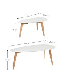 Ovale salontafelset Nordic, 2-delig, Poten: eikenhout, massief, Wit, eikenhout, Set met verschillende formaten