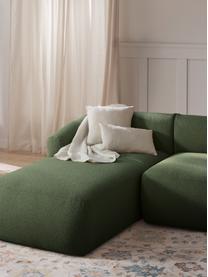 Modulo angolare in tessuto bouclé Sofia, Rivestimento: bouclé (100% poliestere) , Struttura: legno di abete rosso, tru, Piedini: plastica Questo prodotto , Bouclé verde scuro, Larg. 185 x Prof. 92 cm, chaise longue a sinistra