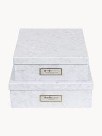 Set 2 scatole Rasmus II, Scatola: cartone solido effetto ma, Decorazione: metallo, Bianco marmorizzato, Set in varie misure