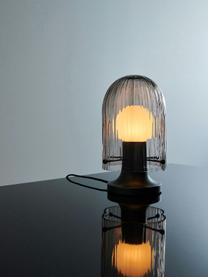 Lámpara de mesa pequeña soplada artesanalmente Sena, Pantalla: vidrio, Cable: cubierto en tela, Transparente, marrón oscuro, Ø 16 x Al 26 cm