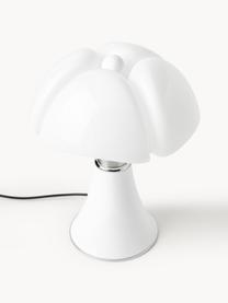 Velká stmívatelná stolní LED lampa Pipistrello, výškově nastavitelná, Lesklá bílá, Ø 40 cm, V 50-62 cm