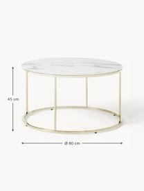 Runder Couchtisch Antigua mit Glasplatte in Marmor-Optik, Tischplatte: Glas, matt bedruckt, Gestell: Metall, vermessingt, Marmor-Optik Weiss, Goldfarben glänzend, Ø 80 cm