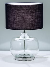 Tafellamp Amelia van transparant glas, Lampvoet: glas, Lampenkap: katoen, Voetstuk: verchroomd metaal, Donkerblauw, Ø 28 x H 41 cm