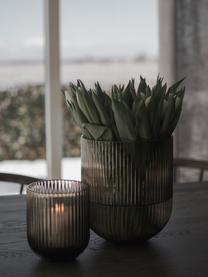 Skleněná váza Simple Stripe, V 14 cm, Sklo, Greige, poloprůhledná, Ø 12 cm, V 14 cm