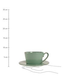 Tazza da tè con piattino stile country Constance, Gres, Verde, Ø 19 x Alt. 8 cm, 375 ml