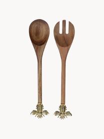 Set 2 posate da insalata in legno con ape dorata sul manico Bee, Legno, metallo, Legno scuro, dorato, Lung. 31 cm