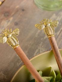 Houten saladebestek Bee met gouden bijen op het handvat, set van 2, Hout, metaal, Donker hout, goudkleurig, L 31 cm