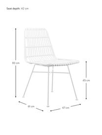 Sedie in polyrattan Costa, 2 pezzi, Seduta: intreccio polietilene, Struttura: metallo verniciato a polv, Bianco, Larg. 47 x Prof. 61 cm