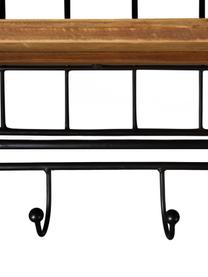Wandrek Stack met haken, Frame: gelakt metaal, Plank: onbehandeld hout, Frame: zwart. Plank: bruin, 85 x 32 cm