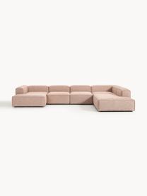 Sofa modułowa z mieszanki lnu Lennon, Tapicerka: 50% wiskoza, 25% len, 15%, Nogi: tworzywo sztuczne Ten pro, Rdzwoczerwona mieszanka lnu, S 418 x G 269 cm, prawostronna