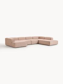 Sofa modułowa z mieszanki lnu Lennon, Tapicerka: 50% wiskoza, 25% len, 15%, Nogi: tworzywo sztuczne Ten pro, Rdzwoczerwona mieszanka lnu, S 418 x G 269 cm, prawostronna